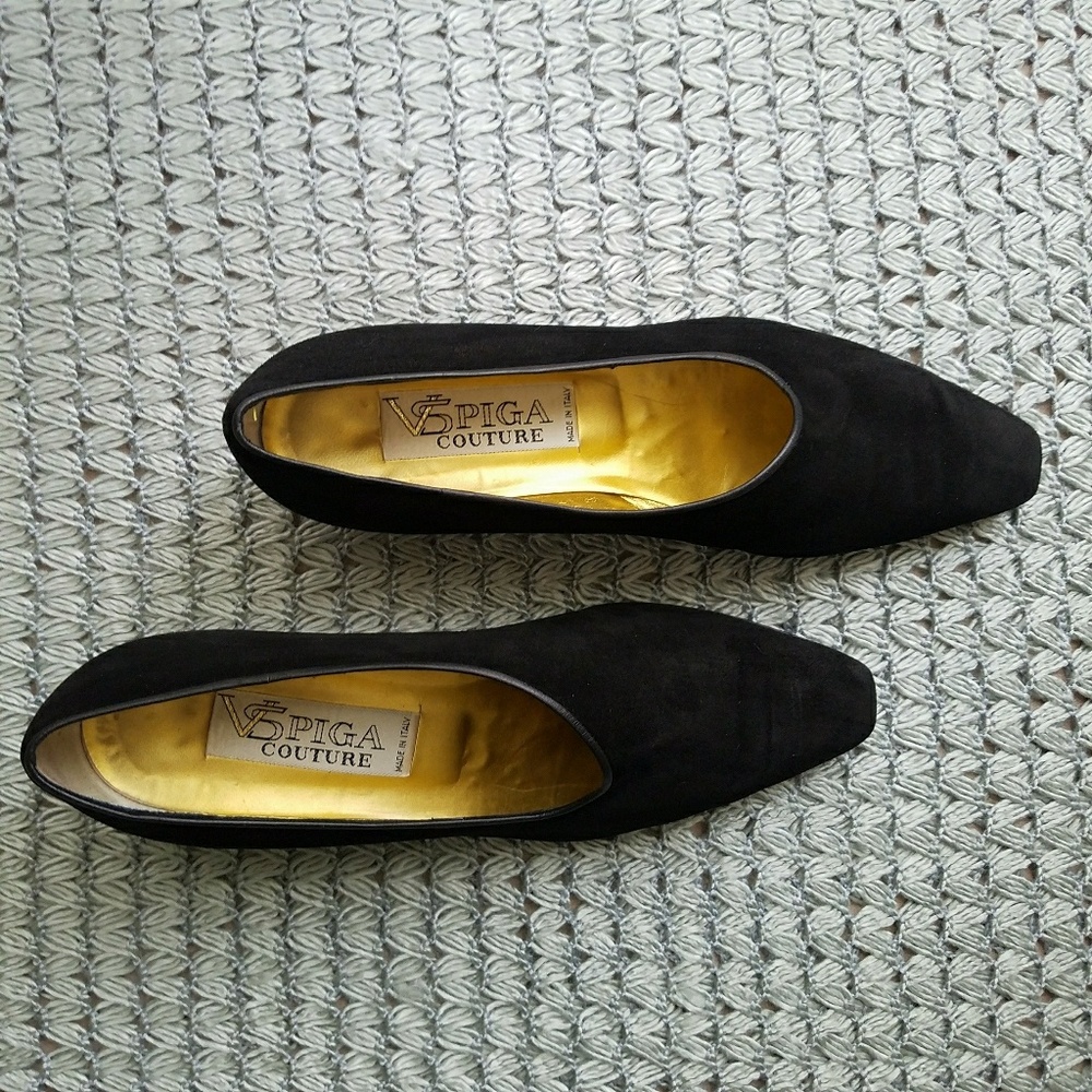 Vintage Shoes Black Suede Block Heels